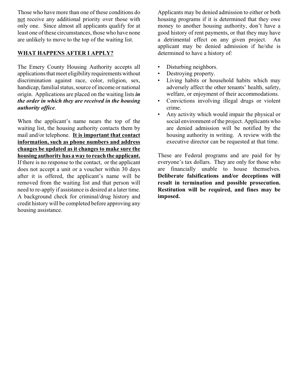 Application for Section 8 - Emery County, Utah, Page 2