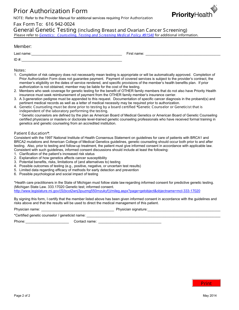 Prior Authorization Form - Priorityhealth, Page 2