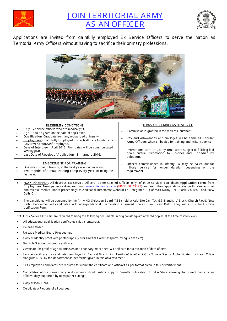 Application Form for Commission in the Territorial Army for Non Dept (Inf) Ta - India, Page 1