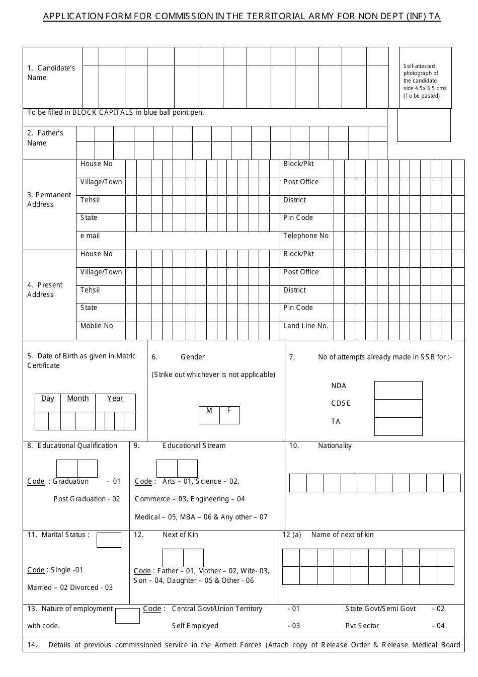 Application Form for Commission in the Territorial Army for Non Dept (Inf) Ta - India, Page 3
