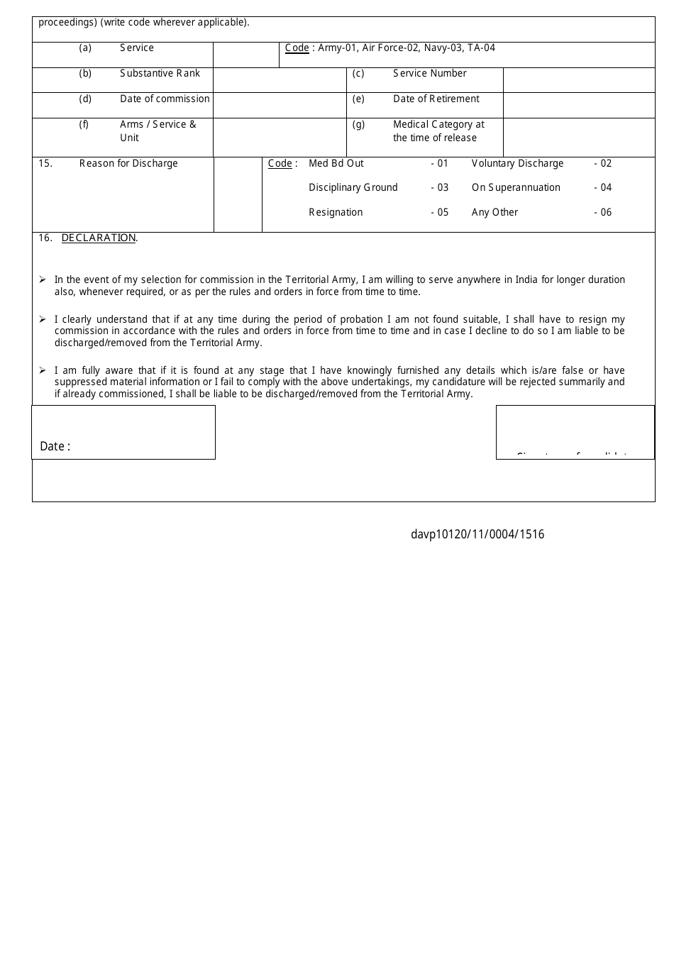 Application Form for Commission in the Territorial Army for Non Dept (Inf) Ta - India, Page 4