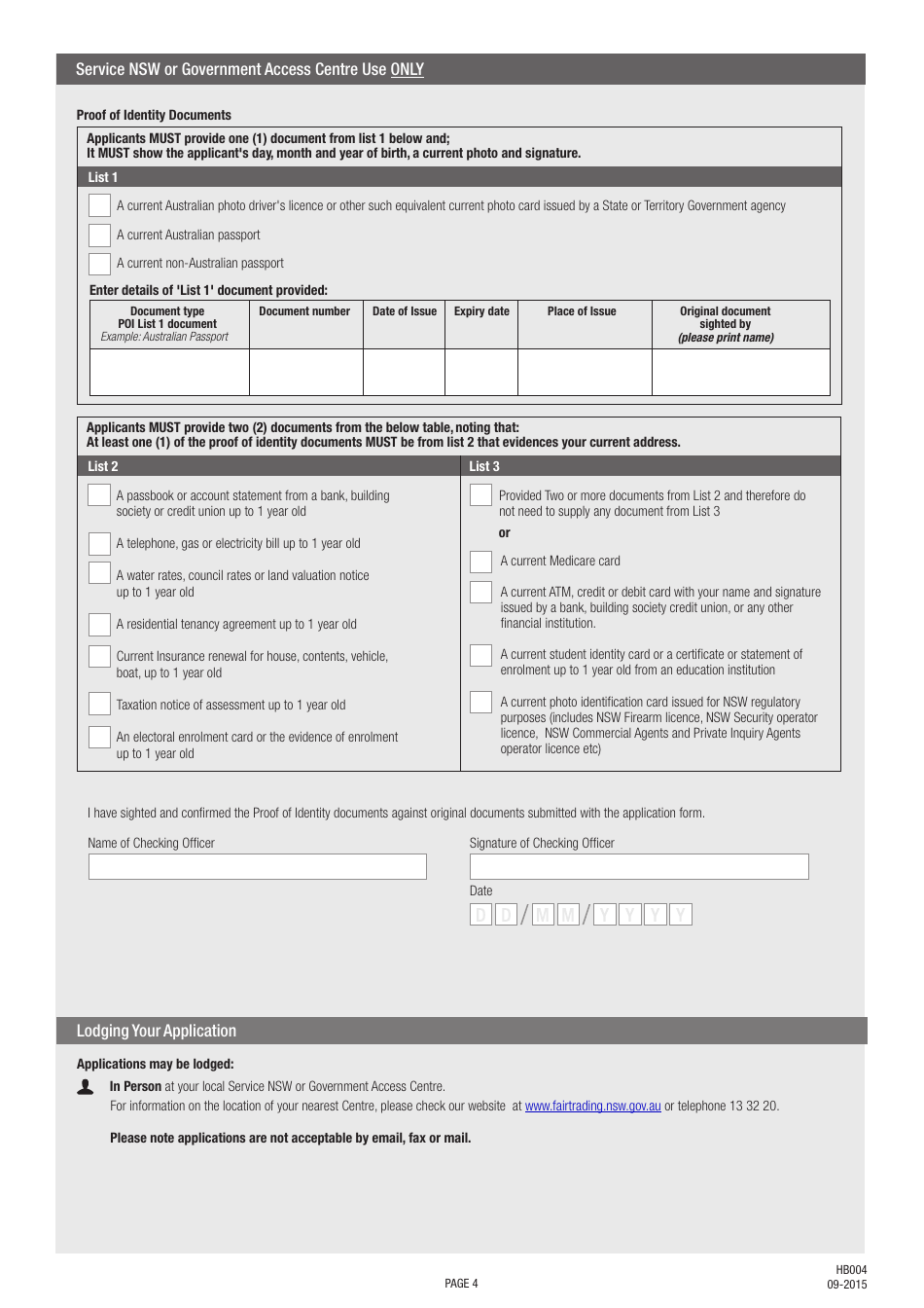 Form HB004 Application Form Owner - Builder Permit - New South Wales, Australia, Page 4