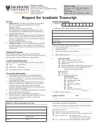 Document preview: Request for Academic Transcript - Dalhousie University - Nova Scotia, Canada