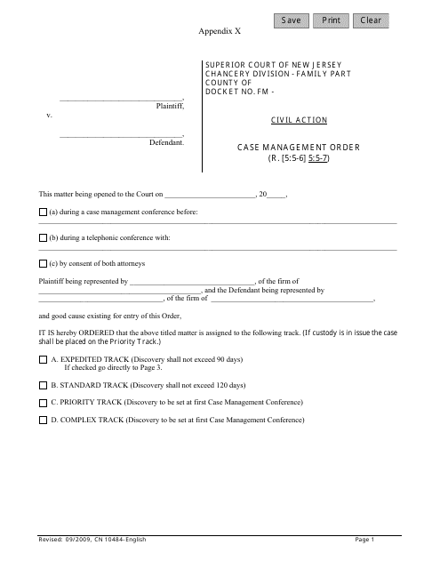 Form 10484 Appendix X Family Case Management Order - New Jersey