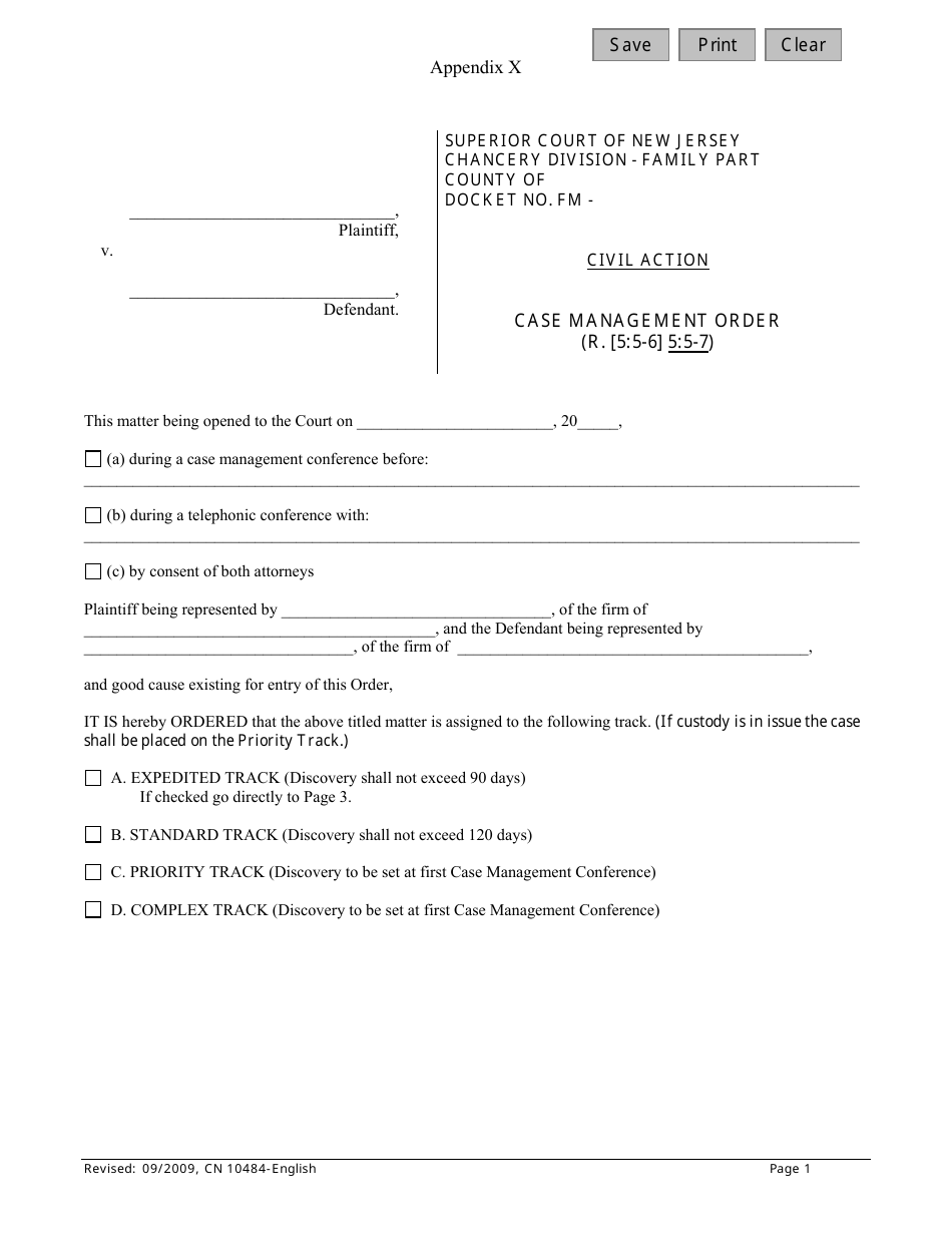 Form 10484 Appendix X Family Case Management Order - New Jersey, Page 1