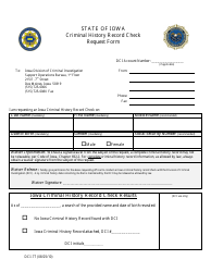 Form DCI-77 &quot;Criminal History Record Check Request&quot; - Iowa
