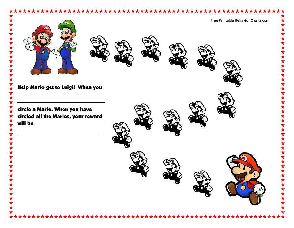 Super Mario Behavior Reward Chart - Preview Image for downloadable document.