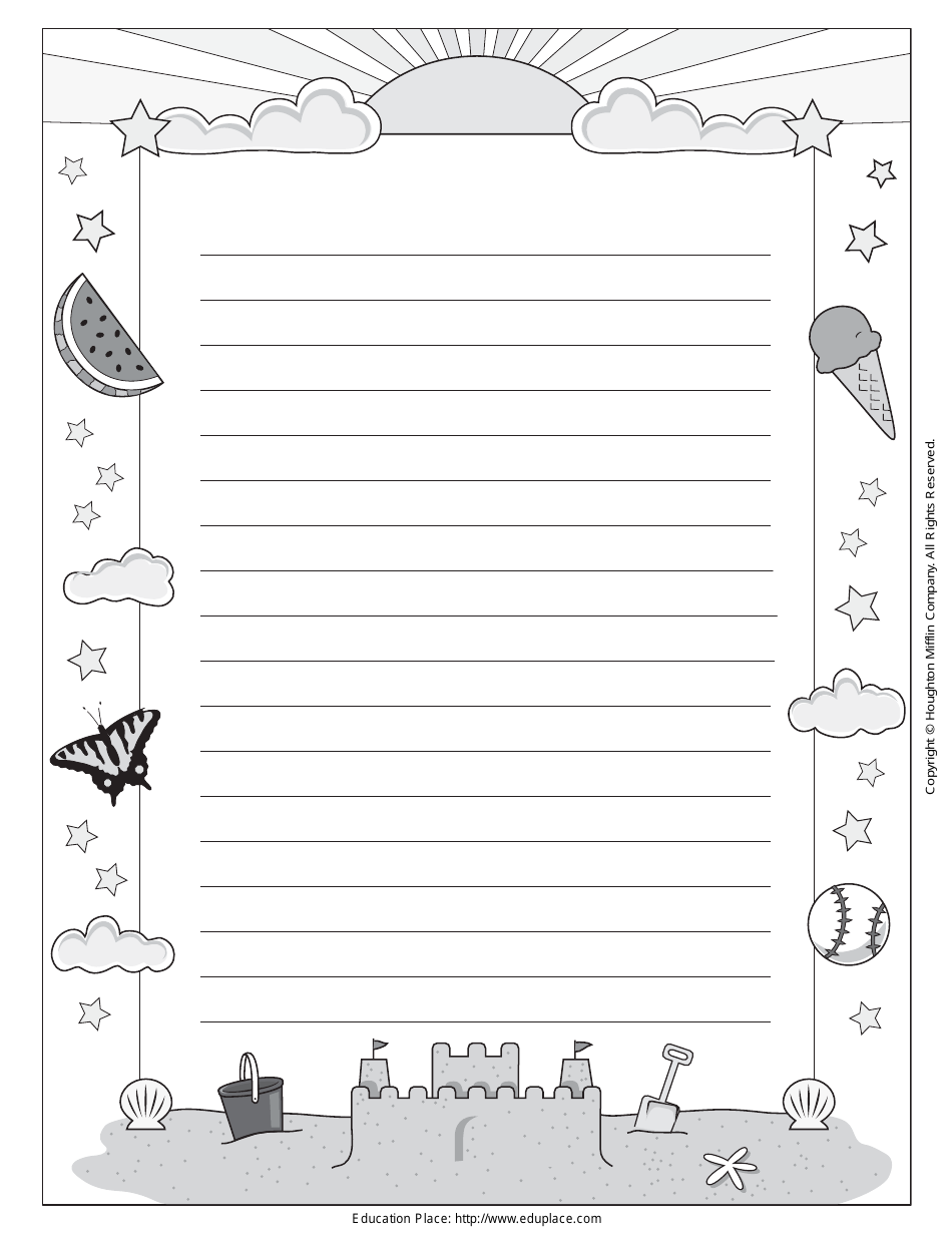 Summer Writing Paper - Colorful design perfect for summertime compositions.