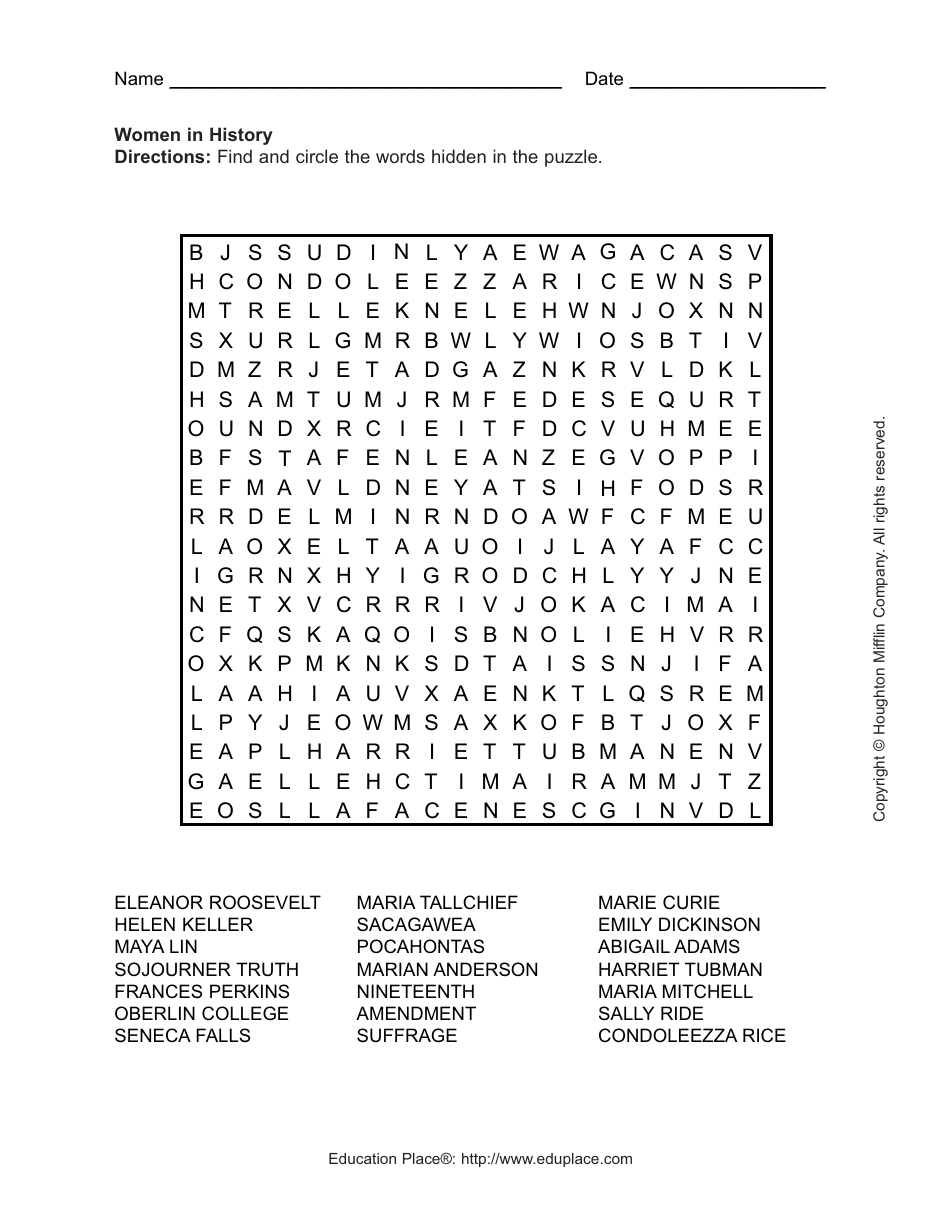 Women In History Word Search Puzzle Template Download Printable PDF Templateroller