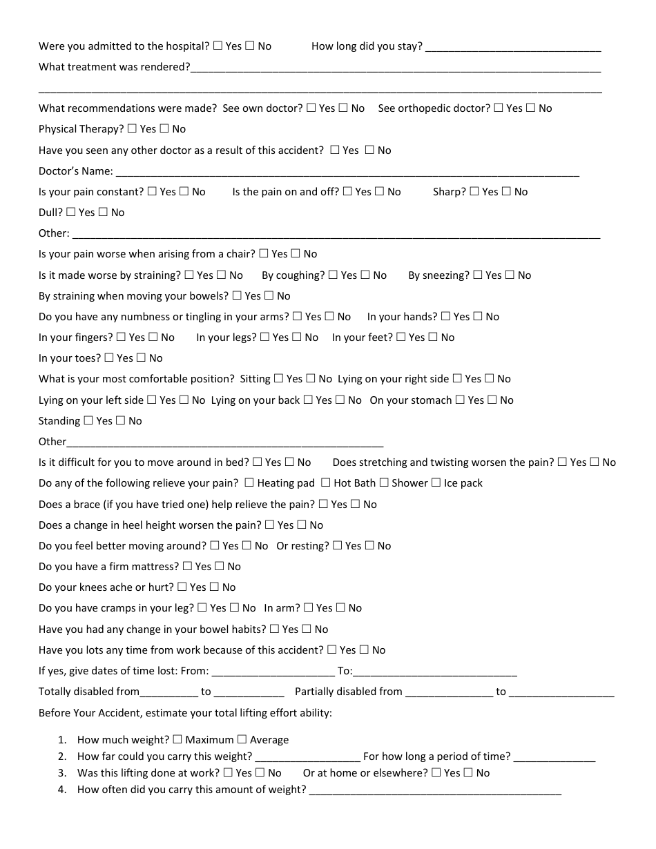 Personal Injury Intake Form - Fill Out, Sign Online and Download PDF ...