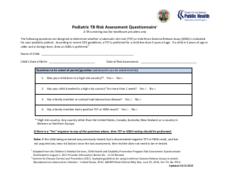 Document preview: Pediatric Tb Risk Assessment Questionnaire - County of Los Angeles, California