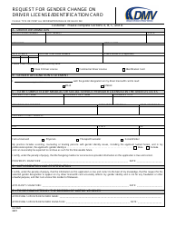 Document preview: Form MV2020 Request for Gender Change on Driver License/Identification Card - Delaware