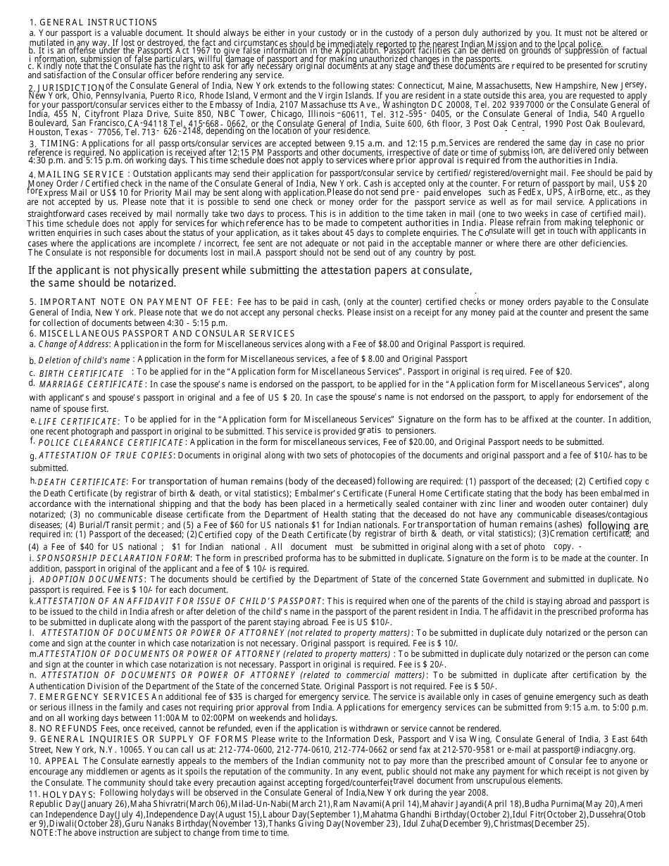 Application for Miscellaneous Services - Consulate General of India - New York City, Page 2