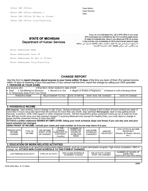 Form DHS-2240 Change Report - Michigan
