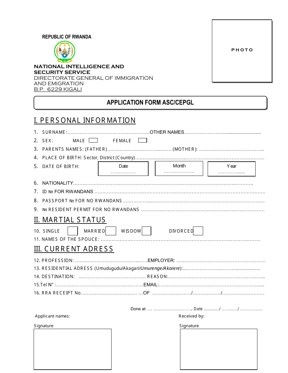 Rwanda Visa Application Form - Rwanda, Page 1