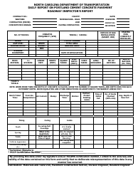 &quot;Daily Report on Portland Cement Concrete Pavement - Roadway Inspector's Report&quot; - North Carolina