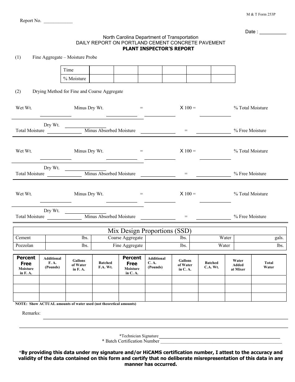 Daily Report on Portland Cement Concrete Pavement - Roadway Inspectors Report - North Carolina, Page 3