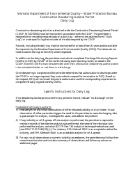Document preview: Construction Dewatering General Permit - Daily Log - Montana