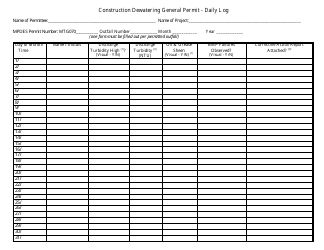 Construction Dewatering General Permit - Daily Log - Montana, Page 2