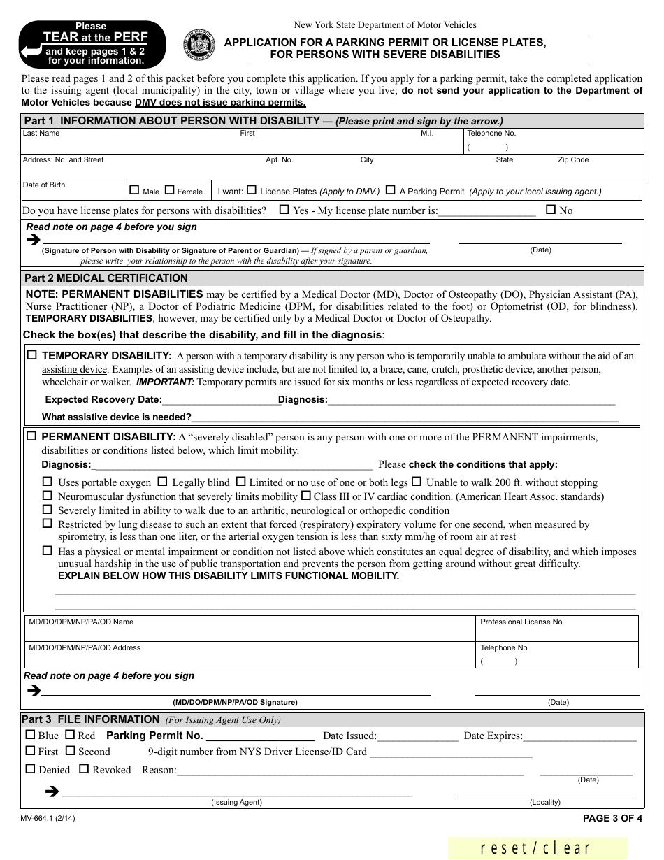 Form MV-664.1 Persons With Disabilities Parking Permit - City of Schenectady, New York, Page 3