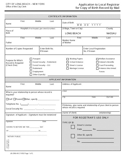 Form LB-296A-M  Printable Pdf