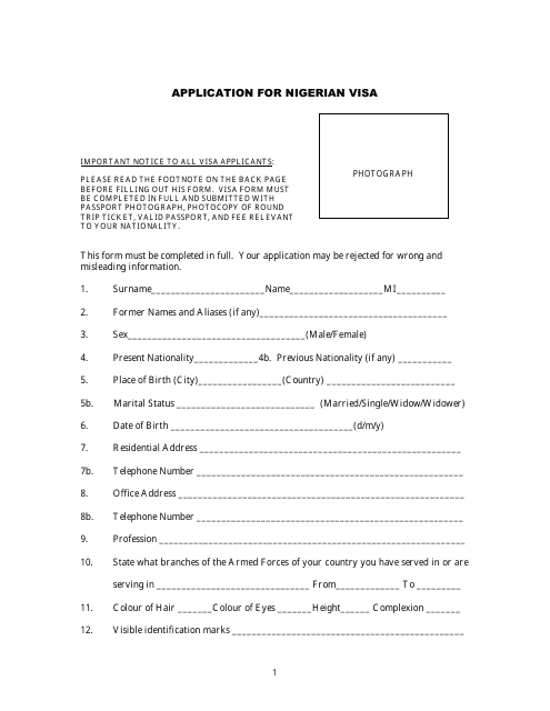 &quot;Application for Nigerian Visa - Embassy of the Federal Republic of Nigeria&quot; - Washington, D.C. Download Pdf