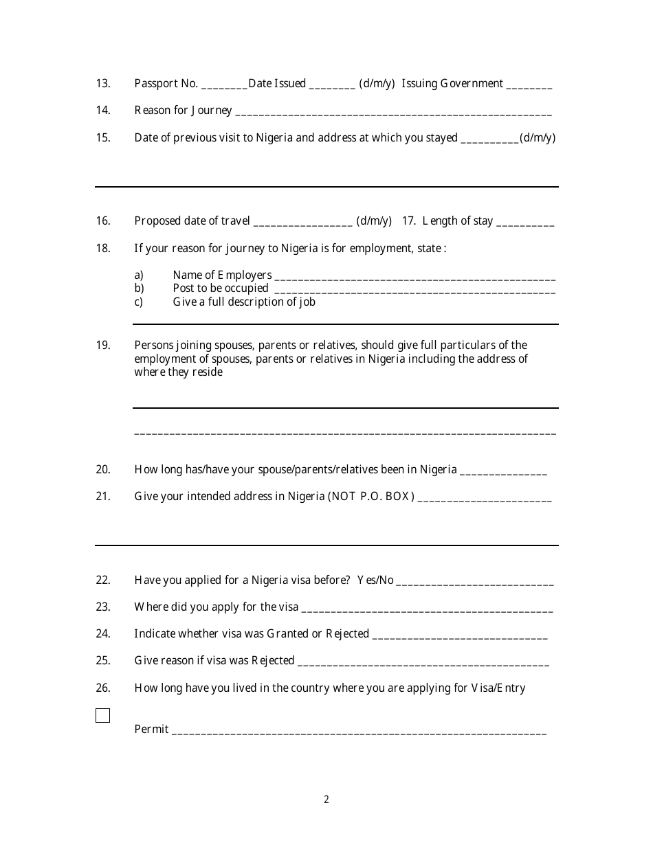 Application for Nigerian Visa - Embassy of the Federal Republic of Nigeria - Washington, D.C., Page 2