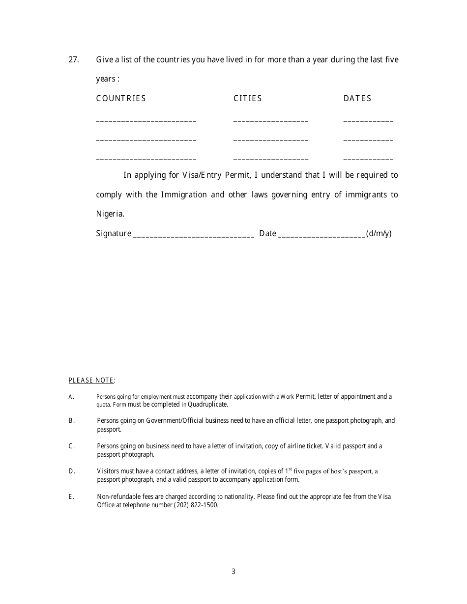 Application for Nigerian Visa - Embassy of the Federal Republic of Nigeria - Washington, D.C., Page 3