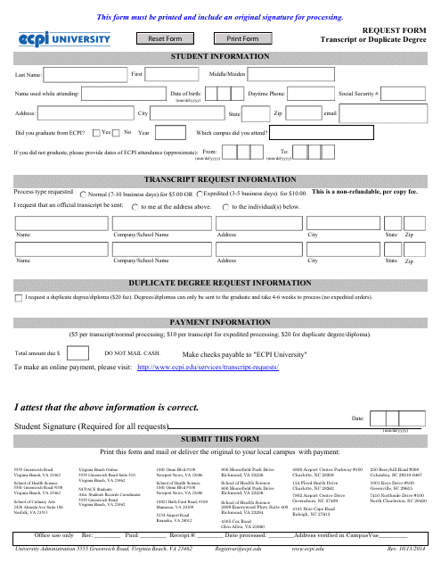 Transcript of Duplicate Degree Request Form - Ecpi University - Virginia