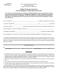 Document preview: Form E-589E Affidavit to Exempt Contractors From the Additional 1% State Sales and Use Tax - North Carolina