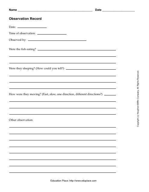 Fish Observation Record Template