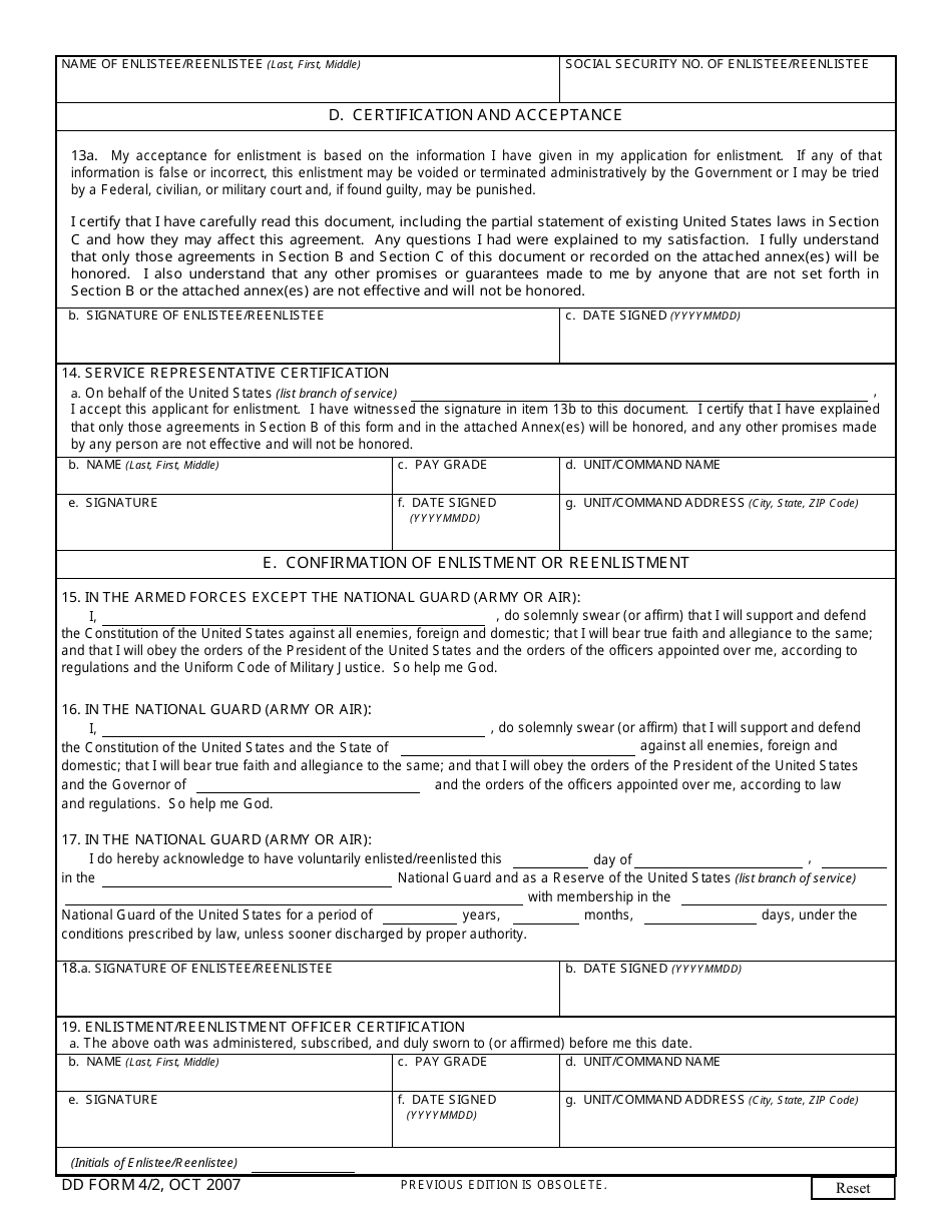 DD Form 4 Fill Out Sign Online And Download Fillable PDF