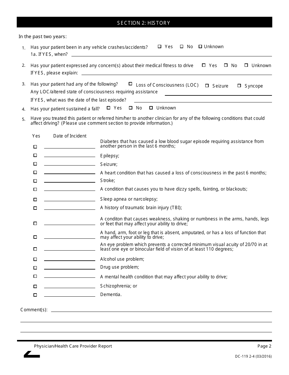 Form DC-119 Physician / Health Care Provider Report - Maryland, Page 2
