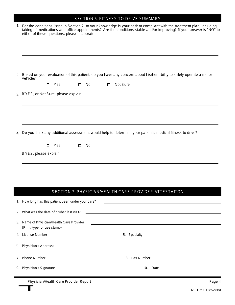 Form DC-119 Physician / Health Care Provider Report - Maryland, Page 4