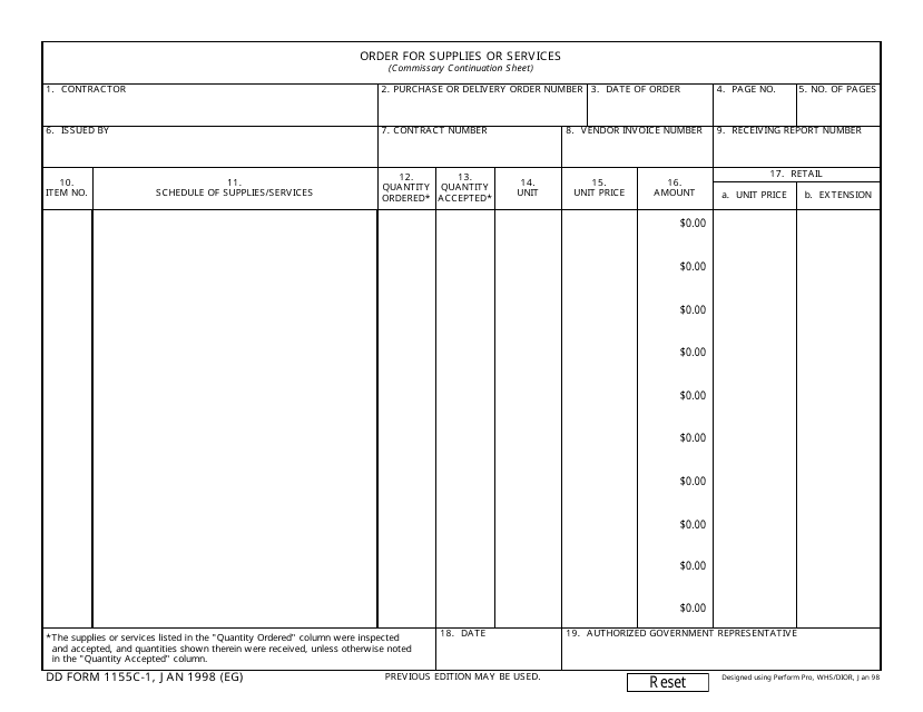DD Form 1155C-1 Order for Supplies or Services
