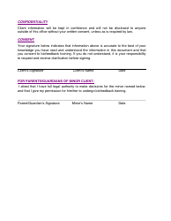 Biofeedback Training Client Intake Form - Pure Living Energy, Page 2