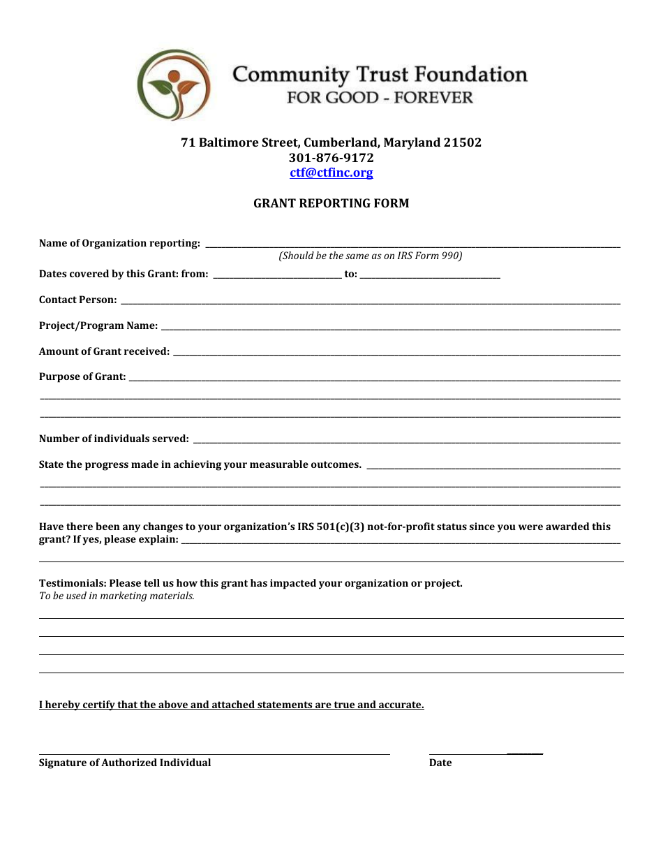 Grant reporting template - Community Trust Foundation