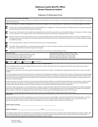OCSO Form 3601 &quot;Veteran's Preference Form&quot; - Okaloosa County, Florida