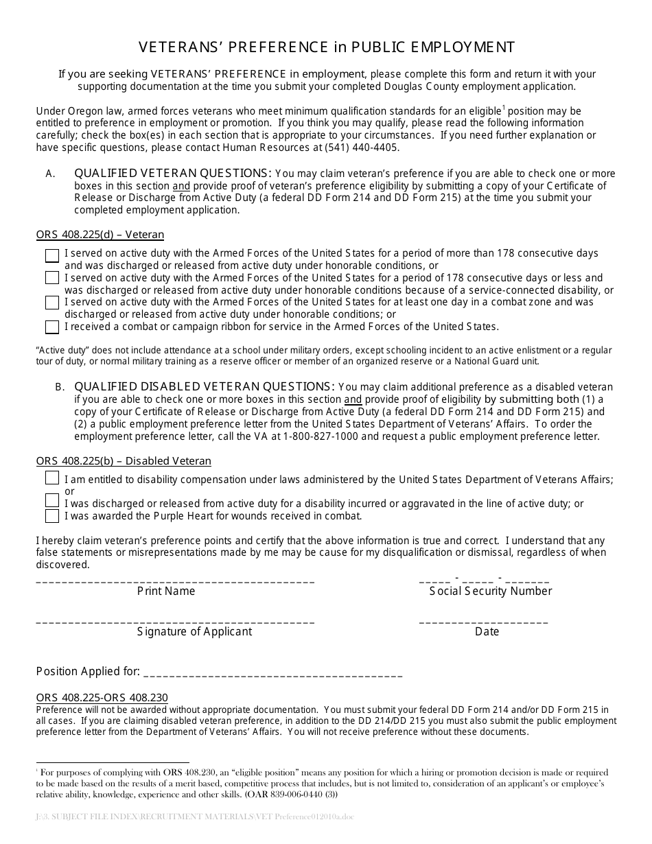 Veterans Preference in Public Employment - Douglas County, Oregon, Page 1