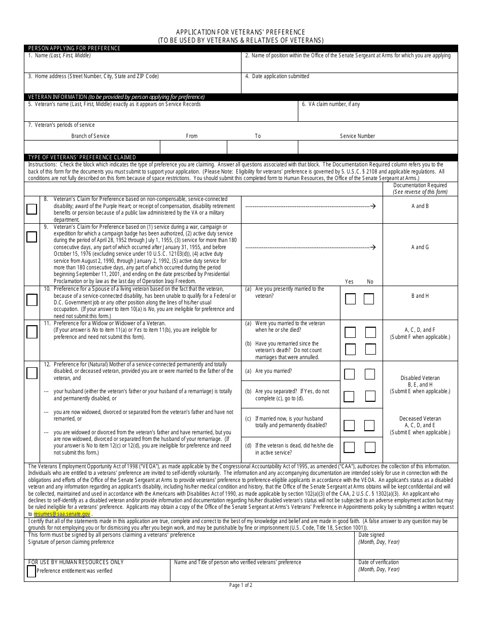 Application for Veterans' Preference - Fill Out, Sign Online and ...