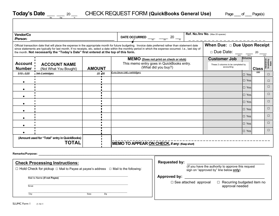 Check Request Form - Quickbooks, Page 1