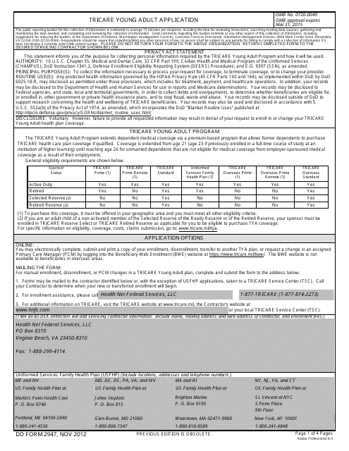 DD Form 2947 TRICARE Young Adult Application
