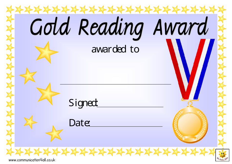 Gold Reading Award Certificate Template, Page 1