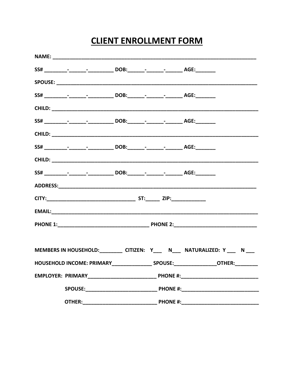 Client Enrollment Form, Page 1