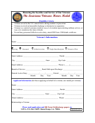 Document preview: Veterans Honor Medal Application Form - Louisiana