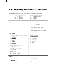 &quot;Ap Chemistry Equations and Constants Reference Sheet&quot;