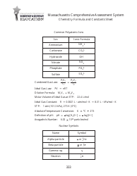 Document preview: Mcas 2010 Grade 10 Chemistry Formula and Constants Sheet - Massachusetts Comprehensive Assessment System - Massachusetts