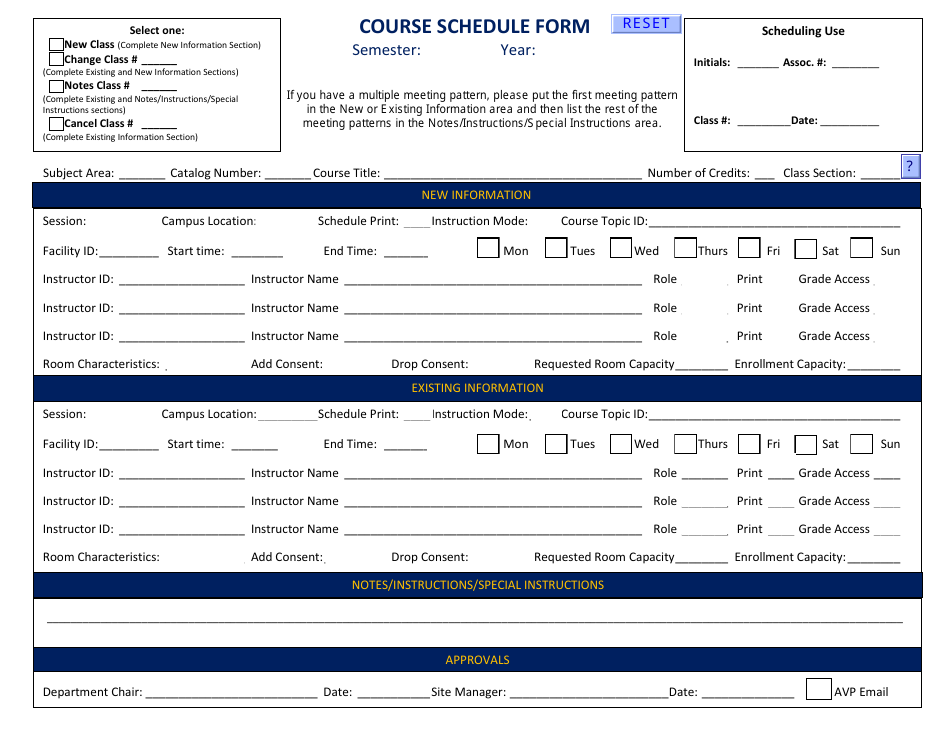 Course Schedule Template Csn Download Fillable PDF Templateroller
