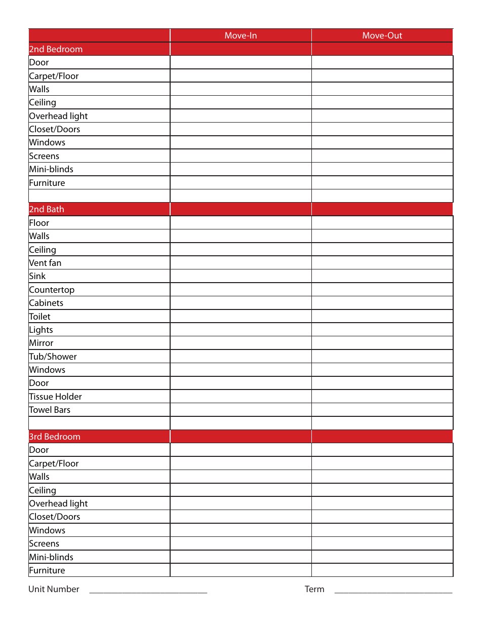 Rental Move-In / Out Inspection Form - Dubois Rentals, Page 3