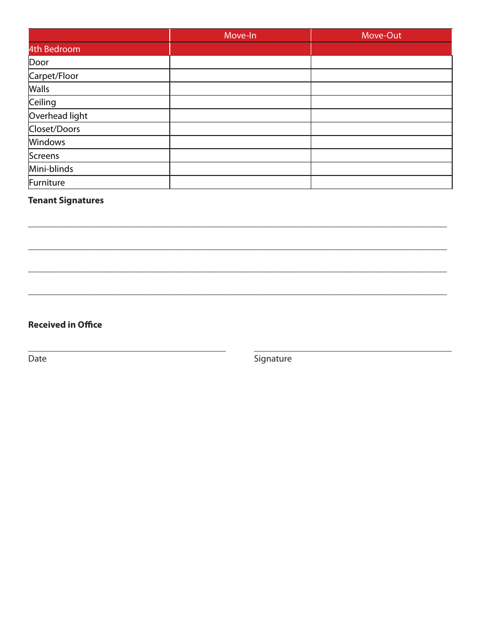 Rental Move-In / Out Inspection Form - Dubois Rentals, Page 4